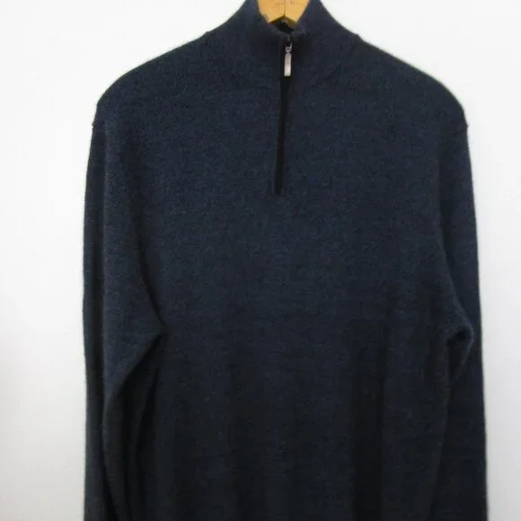 CASHMERE 1/4 Zip Pullover Sweater Heathered Navy Black